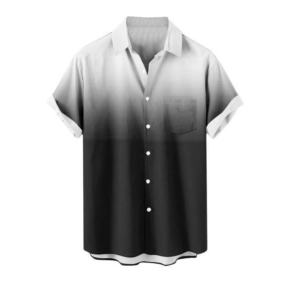YLSDY Fashion Men Button Down Shirt Short Sleeve Hawaiian Shirt Lapel Neck Regular Fit Gradient Beach Big and Tall Shirt Black S