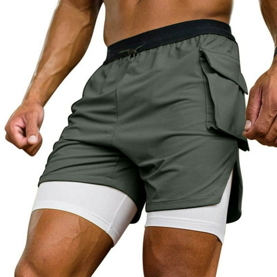YLSDY Rollbacks Men's 2 Pack Running Shorts 2 in 1 Workout Shorts Quick Dry Gym Training Athletic Jogger with Phone Pockets Green XXL