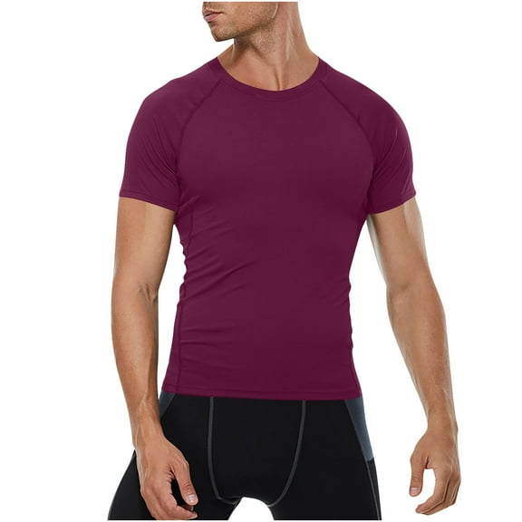 YLSDY Fashion Men's Compression Shirts, Compression Shirts for Men Short Sleeve Athletic, Quick Dry Workout T Shirts Base Undershirt Wine XL