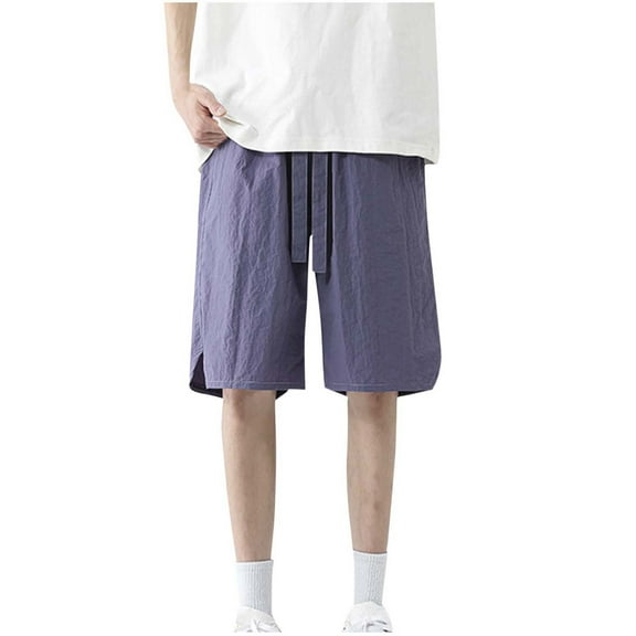 YLSDY Fashion Men's Summer Casual Cotton Linen Shorts with Drawstring Elastic Waist, Beach Shorts with Pockets, Outdoor Fashion Purple XL
