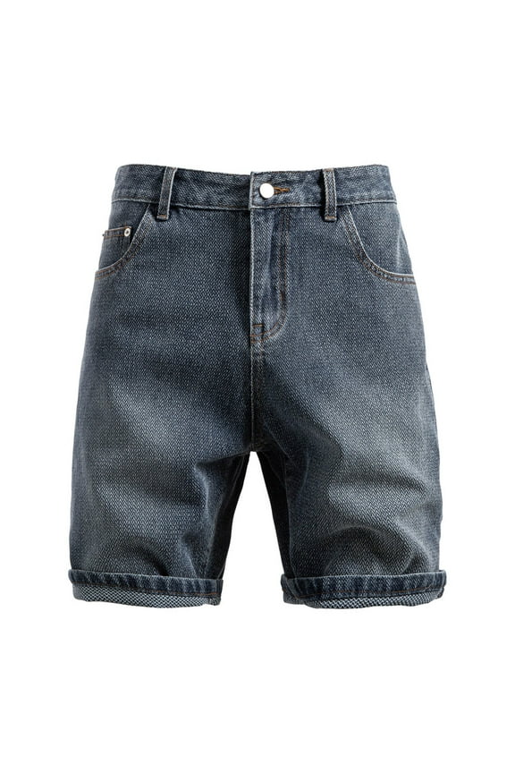 Fashion Men's Summer Denim Shorts Cuffed Hem Stretch Distressed Washed Carpenter Jeans Outdoor Hippie Flat Front Work Shorts Blue XL