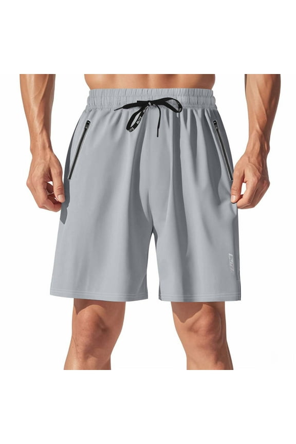 Fashion Mens Athletic Shorts Elastic Waist Quick Dry Running Short with Pockets Fluorescent Stretch Workout Shorts for Night Run Gray M