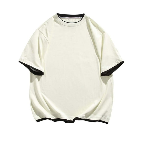 YLSDY Fashion Mens Round Neck Loose Ripped T Shirt Korean Style Large Size Fashionable Casual Sports Short Sleeves Oversized Shirts Beige M