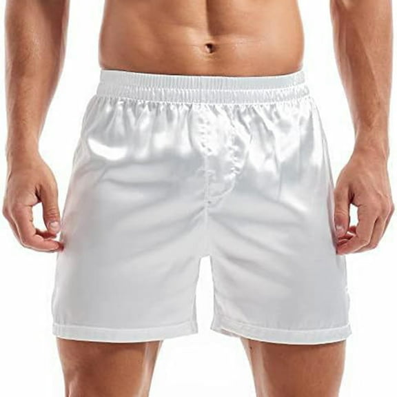 YLSDY Fashion Mens Satin Boxers Lounge Shorts Solid Color Sleepwear Casual Shorts Silk Pajama Bottom Lounge Sleep Shorts for Men White L