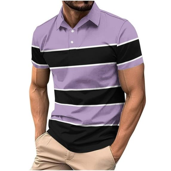 YLSDY Fashion Summer Patchwork Shirts for Men 2025 Turndown Collar Short Sleeve Tops Fashion Casual Outdoor Lightweight Tee Shirt Purple XXXXL