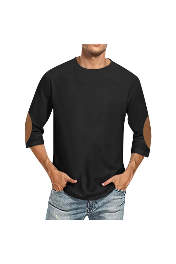 Fashion 3/4 Sleeve Shirt for Men Solid Color Crew Neck Baseball T-Shirts Three Quarter Sleeve T Shirts Casual Loose Fit Tees Black XXXL