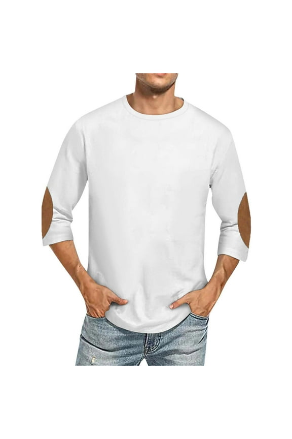 Fashion 3/4 Sleeve Shirt for Men Solid Color Crew Neck Baseball T-Shirts Three Quarter Sleeve T Shirts Casual Loose Fit Tees White XXXXL
