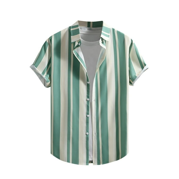 YLSDY Fashion Button Down Shirts for Men Striped Summer Henley Shirts Lapel Neck Fashion Loose Tshirts Lounge Lightweight Business Green M