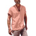 thumbnail image 1 of YLSDY Fashion Cotton Linen Casual Button Down Tops for Men, Summer Classic Short Sleeve Pocket Tees Hawaiian Beach Vacation Shirts Pink L, 1 of 6