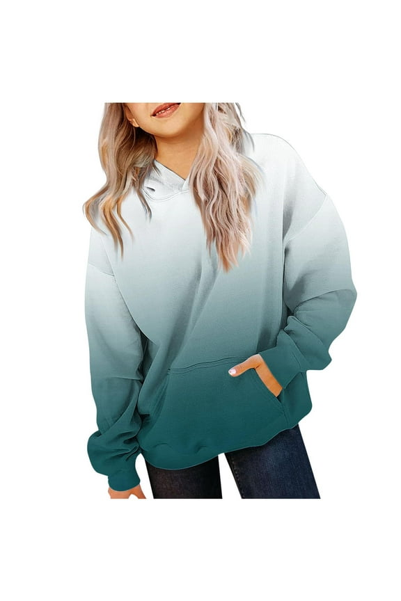 Fashion Cute Hoodies for Teen Girls Trendy Preppy Hooded Sweatshirts Oversized Long Sleeve Shirts Gradient Clothes for Girls Green 11 Years