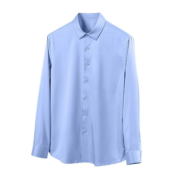 YLSDY Fashion Dress Shirts for Men Casual Formal Wrinkle-Free Untucked Shirt Vacation Wedding Long Sleeve Button Down Dress Clothes Blue S