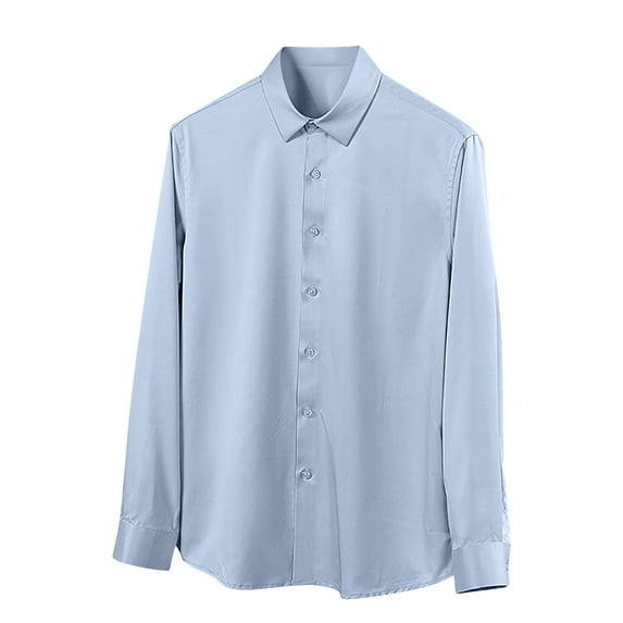 YLSDY Fashion Dress Shirts for Men Casual Formal Wrinkle-Free Untucked Shirt Vacation Wedding Long Sleeve Button Down Dress Clothes Light Blue S