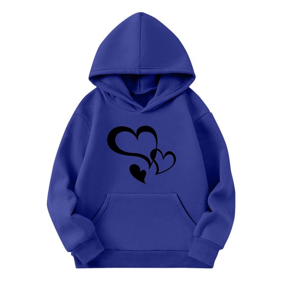 YLSDY Fashion Girls Y2k Graphic Hoodie Heart Print Long Sleeve Sweatshirt Oversized Valentine's Day Pullover Top Streetwear Dark Blue 9 Years