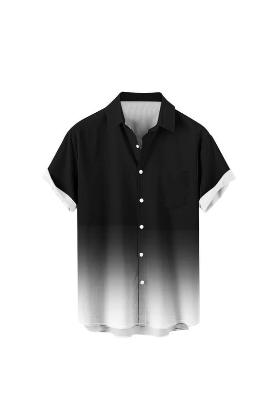 Fashion Gradient Color Hawaiian Shirts for Men Casual Short Sleeve Button Down Collared Shirt Summer Beach Vacation Blouse White M