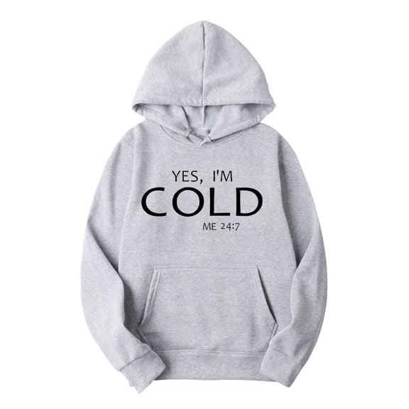 YLSDY Fashion Hooded Sweatshirt for Men Casual, Letter Print Yes I'm Cold Pullover Long Sleeve Relaxed Fit Y2k Streetwear Gray XXL