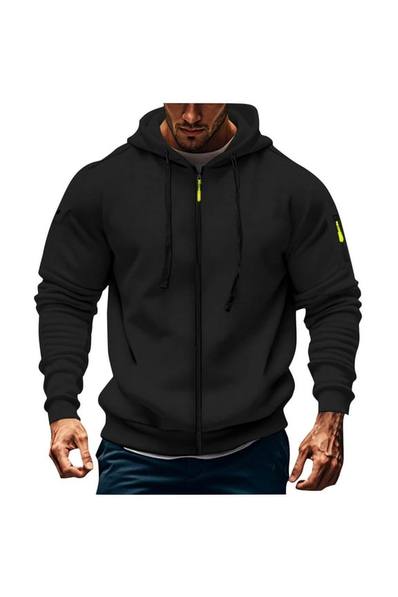 Fashion Hoodies for Men Full Zip Mens Hoodies Fleece Casual Drawstring Long Sleeve Sweatshirts Sports Hooded Jacket Black S