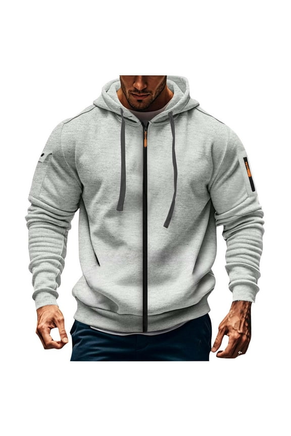 Fashion Hoodies for Men Full Zip Mens Hoodies Fleece Casual Drawstring Long Sleeve Sweatshirts Sports Hooded Jacket Gray S
