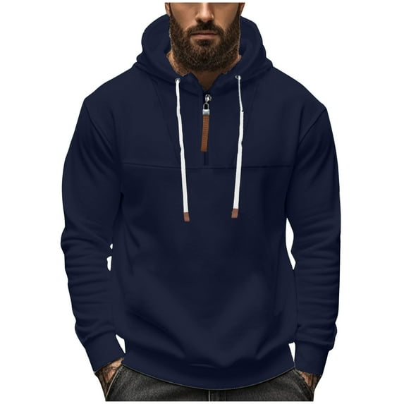 YLSDY Fashion Hoodies for Men Vintage Quarter Zip Tactical Sweatshirt with Pocket Long Sleeve Stand Collar Casual Pullover Hoodies Navy L