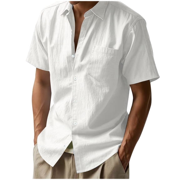 YLSDY Fashion Linen Shirt Men Pocket Button Down Short Sleeve Lapel Casual Tshirts Work Summer Breathable Sports Hiking Beach Tees White XXXL