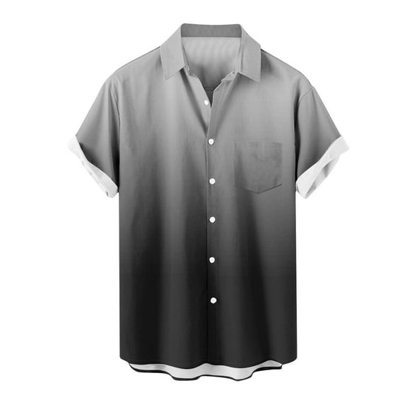 YLSDY Fashion Men Button Down Shirt Short Sleeve Hawaiian Shirt Lapel Neck Regular Fit Gradient Beach Big and Tall Shirt Dark Gray XL