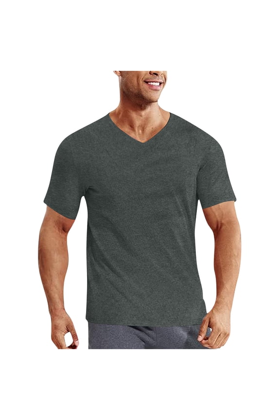 Fashion Men Casual Slim Fit Short Sleeve T Shirt Soft Lightweight V-Neck Tee Base Layer Basic Undershirt Basketball Jersey Dark Gray L