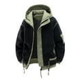 thumbnail image 1 of YLSDY Fashion Men Patchwork Fleece Jacket Thick Hooded Lamb Wool Jacket Casual Couple Cotton Padded Jacket Parka Coat Black XXXL, 1 of 6