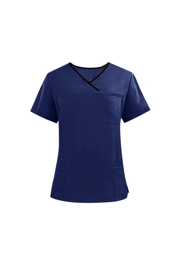 Fashion Men & Women Scrub Tops V-Neck Scrubs Unisex Stretch Nursing Shirts Medical Uniform Workwear with 3 Pockets Dark Blue XL
