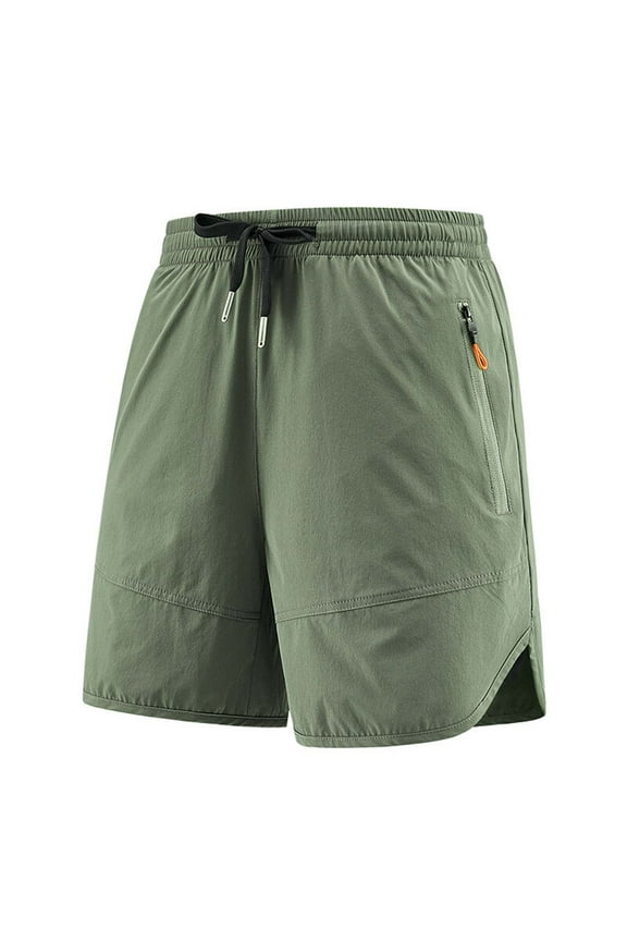 Fashion Men's Casual Cotton Linen Shorts - Drawstring Elastic High Waist Golf Work Summer Beach Hiking Short Pants with Zip Pockets Army Green XL
