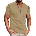 thumbnail image 1 of YLSDY Fashion Men's Casual Henley Shirts Classic Button Cotton Short Sleeve T-Shirt Summer Basic Solid Lightweight Tees Tops Khaki XXL, 1 of 7