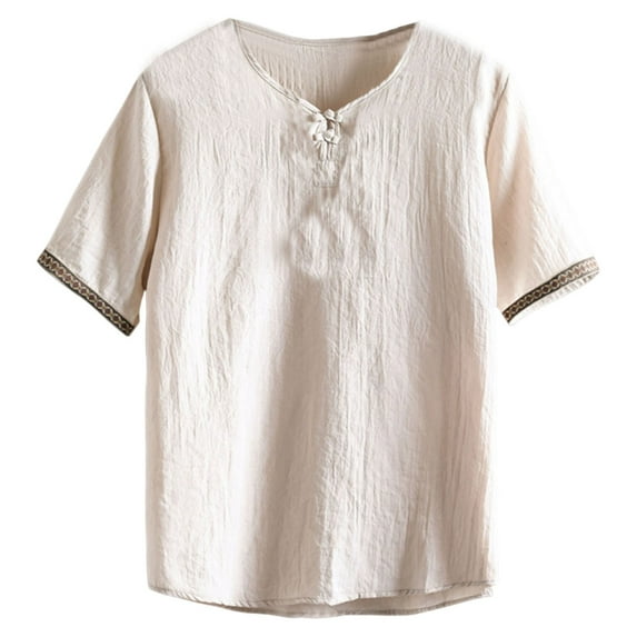 YLSDY Fashion Men's Casual Lightweight Short Sleeve T Shirt with Traditional Chinese Frog Closures Vintage Style for Everyday Beige XXXXXL