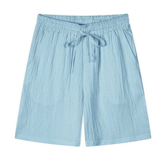 YLSDY Fashion Men's Casual Shorts Elastic Waist Drawstring Wide Leg Light Weight Loose Fit Comfy Summer Beach Shorts with Pockets Sky Blue S
