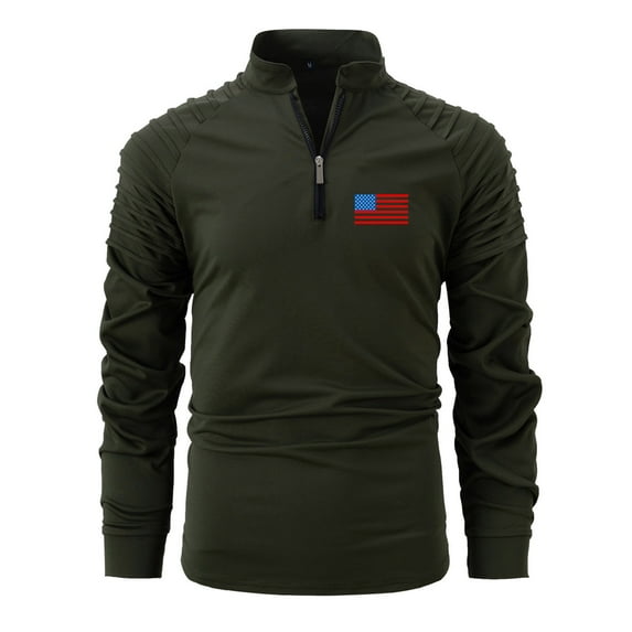 YLSDY Fashion Men's Casual Sports Stand-up Collar Button Collared Shirt Everyday Zip Neck Pleated Fashion Button Collared Shirt Solid Tops Army Green XL