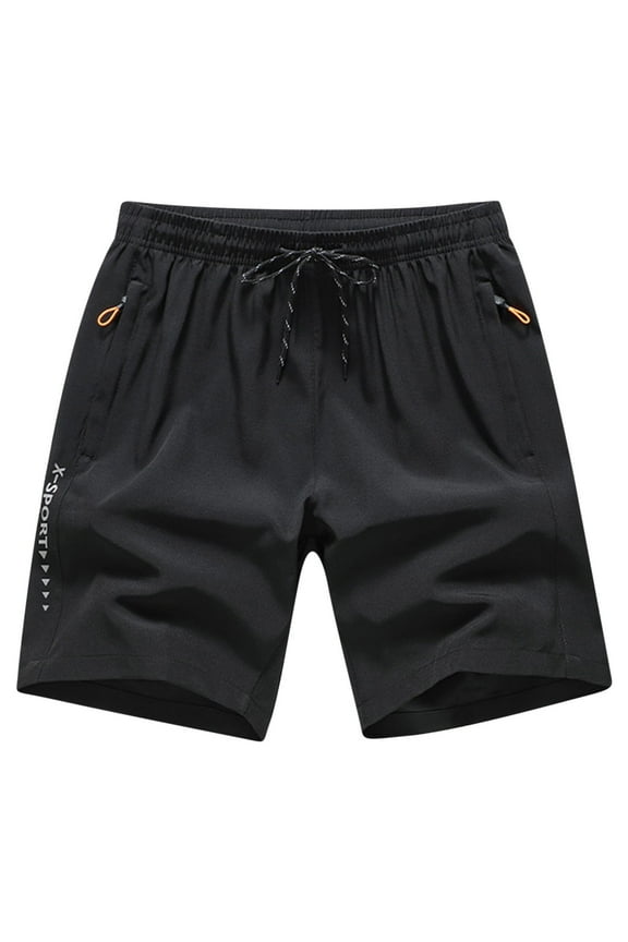 Fashion Men's Casual Workout Active Shorts Quick Dry Breathable Drawstring Zipper Pockets Loose Fit Elastic Waistband Shorts Black XXXL