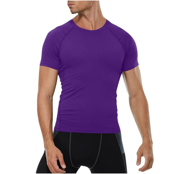 YLSDY Fashion Men's Compression Shirts, Compression Shirts for Men Short Sleeve Athletic, Quick Dry Workout T Shirts Base Undershirt Purple S