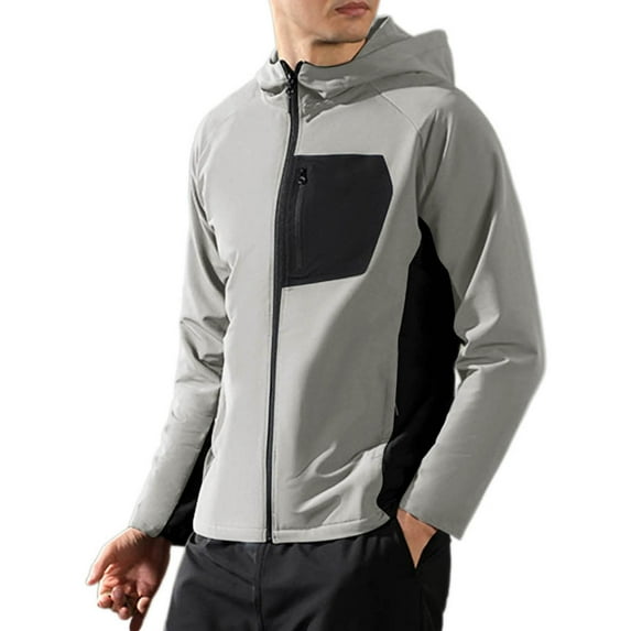 YLSDY Fashion Men's Full Zip Hooded Waterproof Softshell Jacket, Long Sleeve Outdoor Sports Coat Windbreaker with Zipper Pockets Gray XXXXL