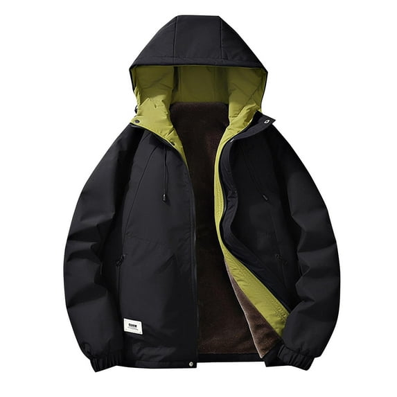 YLSDY Fashion Men's Insulated Winter Jackets Warm Heavyweight Zip Windproof Jackets Soft Hooded Thickened Coats For Outdoor Hiking Black XXXXL