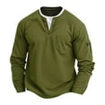 thumbnail image 1 of YLSDY Savings Men's Linen Long Sleeve Henley Shirts V Neck Button Solid Color Shirt Spring and Summer T-Shirt with Pocket Army Green L, 1 of 7