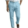 thumbnail image 1 of YLSDY Fashion Men's Linen Pants Flat Front Lightweight Casual Dress Pants Comfy Summer Beach Travel Lounge Trousers with Pockets Light Blue M, 1 of 6