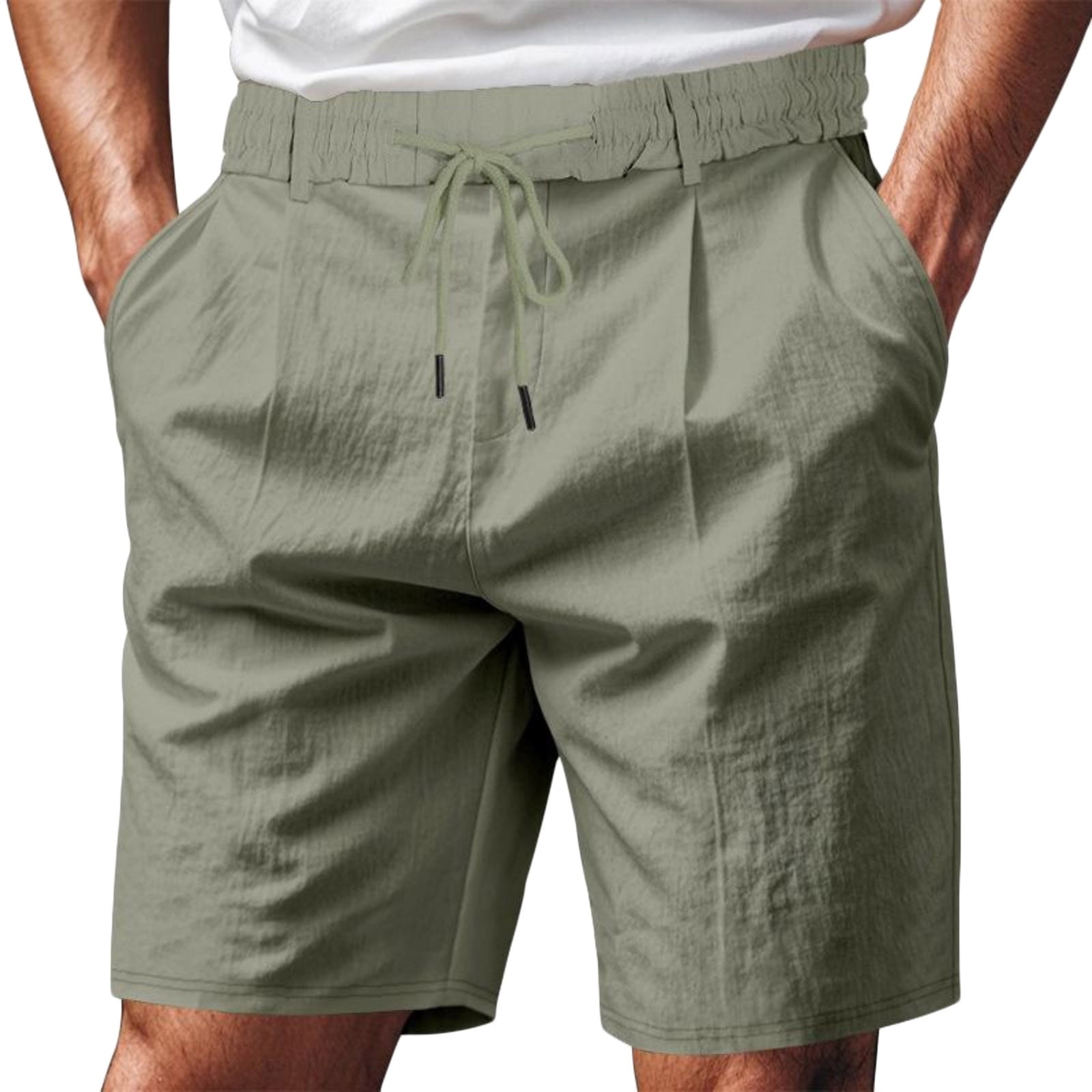 YLSDY Fashion Men's Linen Shorts Summer Pleated Business Casual Dress ...