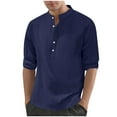 thumbnail image 1 of YLSDY Fashion Men's Loose Casual Athletic T-Shirt with Articulated Sleeves and Flatlock Seam Construction for Unrestricted Comfy Cotton Linen Tops Navy L, 1 of 9
