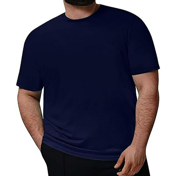 YLSDY Fashion Men's Plus Size Shirts Loose Fit Stretch T-Shirt Short Sleeve Crew Neck Oversized Casual Solid Tee Shirt Dark Blue XXXL