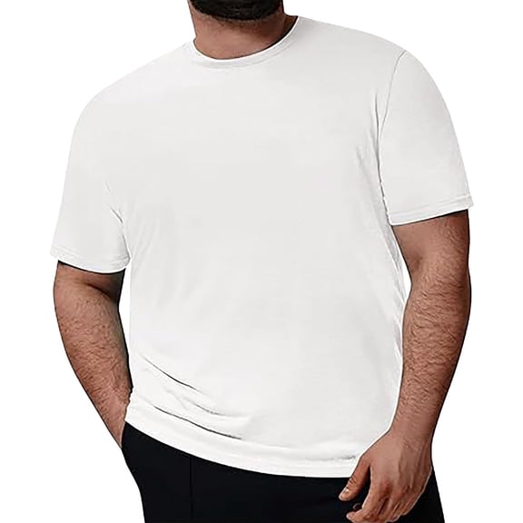 YLSDY Fashion Men's Plus Size Shirts Loose Fit Stretch T-Shirt Short Sleeve Crew Neck Oversized Casual Solid Tee Shirt White XXXL