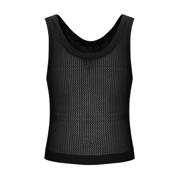 YLSDY Fashion Men's Rib Knitted Beach Tank Tops Sleeveless Muscle Gym Mesh Shirts Quick Dry Workout Athletic Pullover Summer Shirt Black M