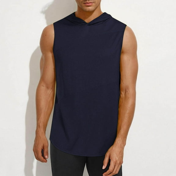 YLSDY Fashion Men's Sleeveless Hooded Tank Tops Athletic Training Bodybuilding Hoodie Shirts Cotton Gym Cut Off Muscle T-Shirt Navy M