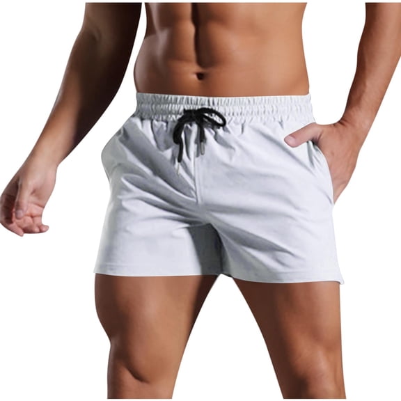 YLSDY Fashion Men's Solid Drawstring Elastic Waist Volley Boardshort Swim Trunk Bathing Suit Summer Vacation Beach Shorts White L
