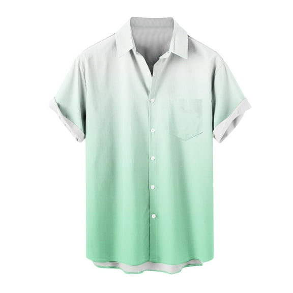 YLSDY Fashion Men's Vintage Bowling Shirts Gradient Short Sleeve Regular Fit Hawaiian Casual Button Down Shirt Stylish Summer Beach Shirts Mint Green XL