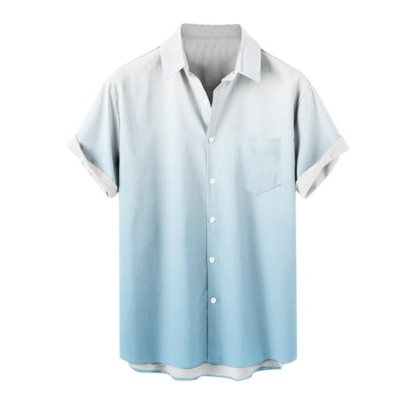 YLSDY Fashion Men's Vintage Bowling Shirts Gradient Short Sleeve Regular Fit Hawaiian Casual Button Down Shirt Stylish Summer Beach Shirts Sky Blue XXXXXL