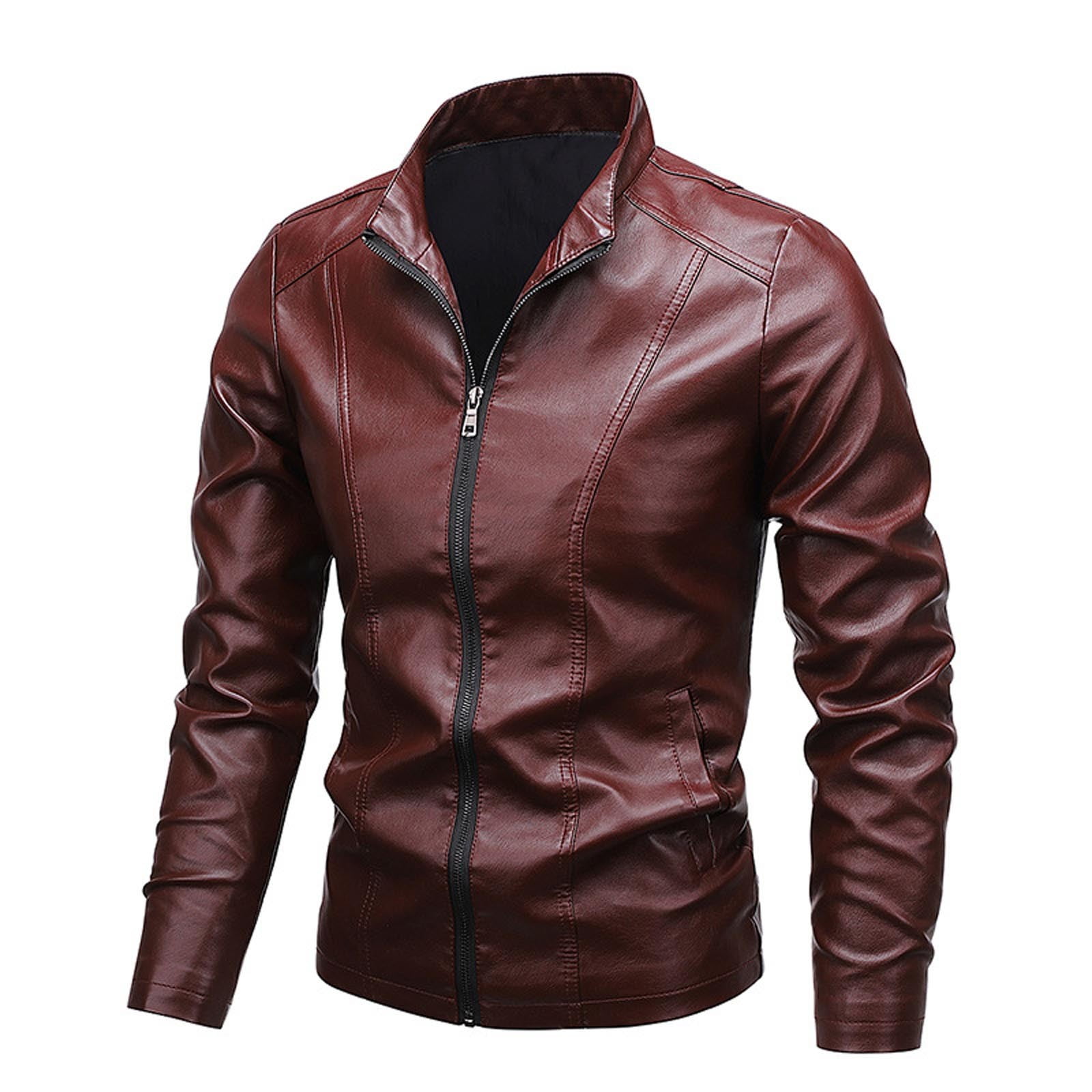 YLSDY Fashion Men's Vintage Casual Leather Jackets Stand Collar Faux ...