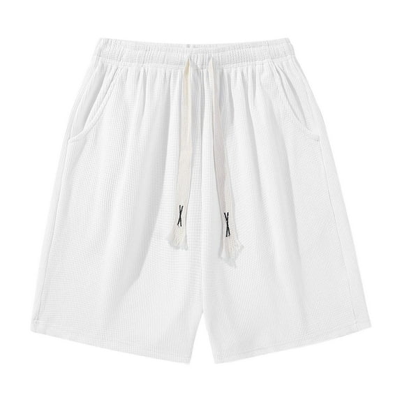 YLSDY Fashion Men's Waffle Knit Streetwear Shorts Casual Classic Fit Drawstring Cotton Summer Beach Shorts with Pockets White M