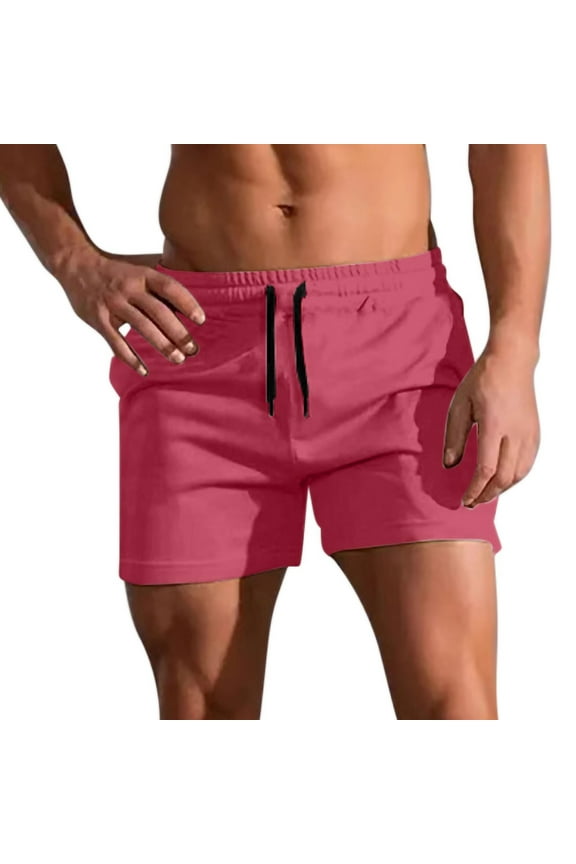 Fashion Mens Athletic Shorts Solid Color Workout Running Sports Short Casual Adjustable Drawstring Gym Training Sweatpants Hot Pink S